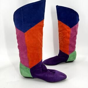1980s Colorblock Suede Boots Just Over The Knee